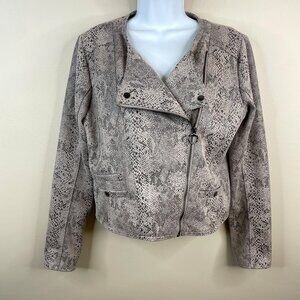Haute Monde Faux Python Moto Full Zip Jacket Size L City Style Snakeskin Edgy